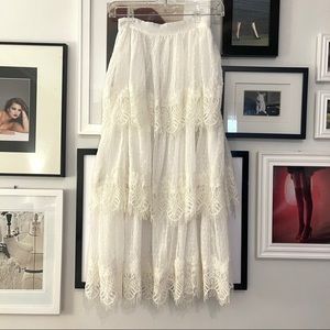 Anthropologie Eri + Ali White Lace Tiered Skirt